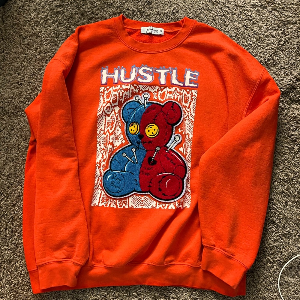 Orange Stitched Bear “Hustle” Sweatshirt